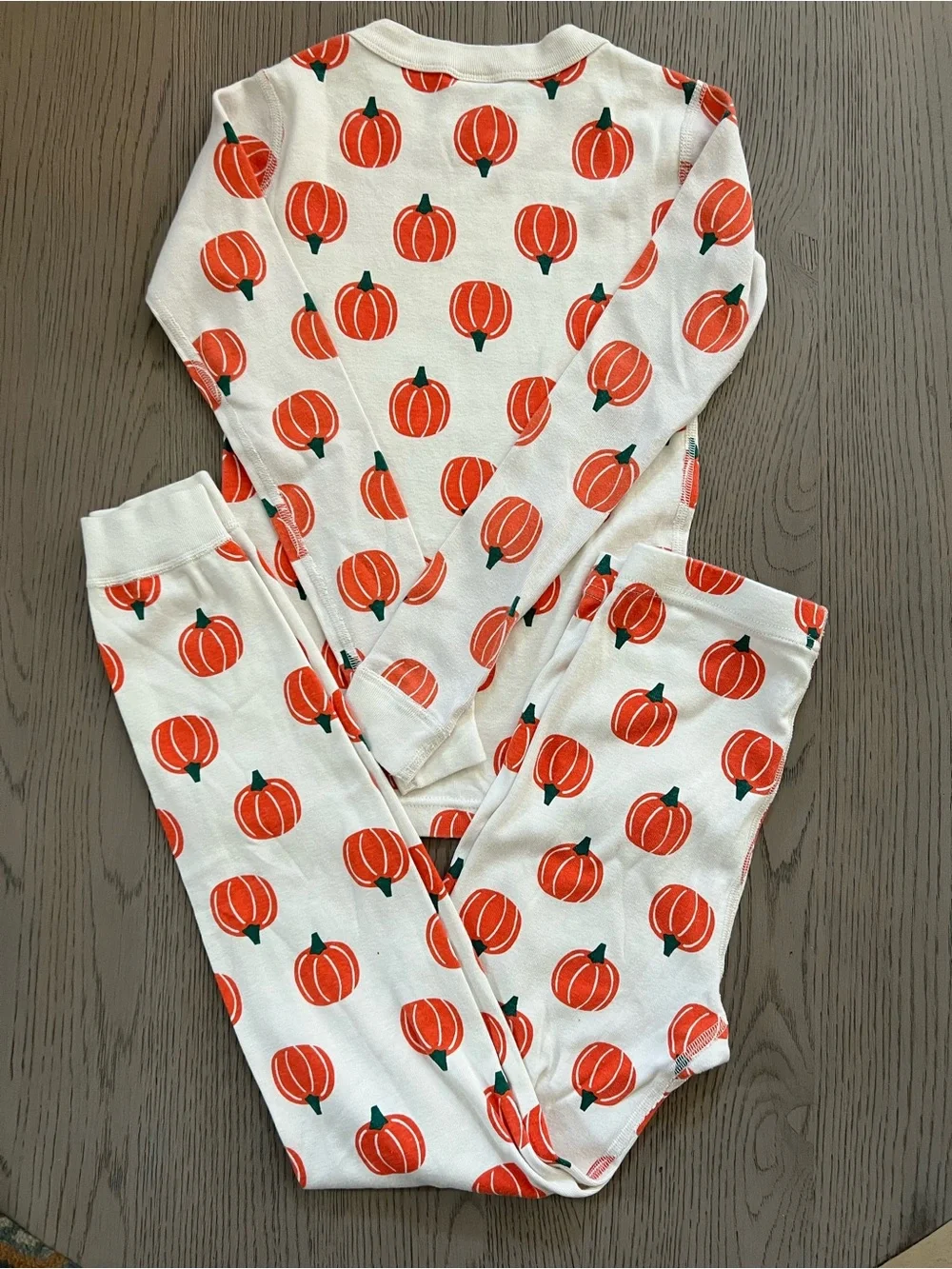 Hanna Andersson kids Size 8 Long Johns Pumpkin Print 2 piece Pajama Set EUC LN